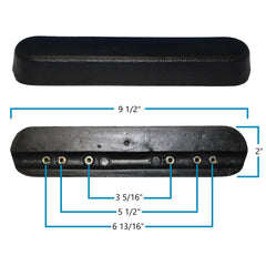 Bottom view of Desk Length Urethane Wheelchair Armrest Pad (10 inch) showing bolt hole locations