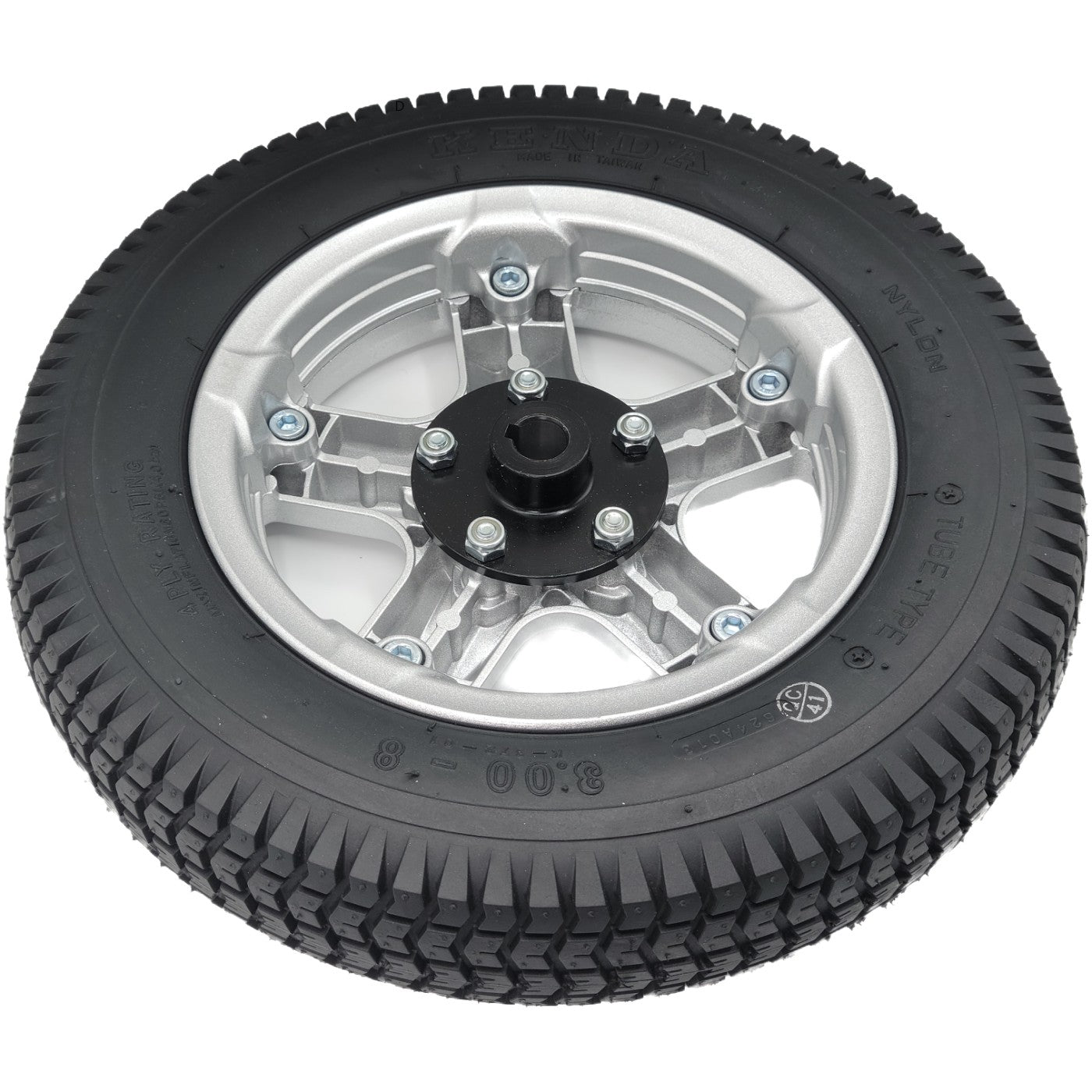 Back view view of the Drive Wheel Assembly for Merits Vector HD Wheelchair with 3.00-8 Kenda tire