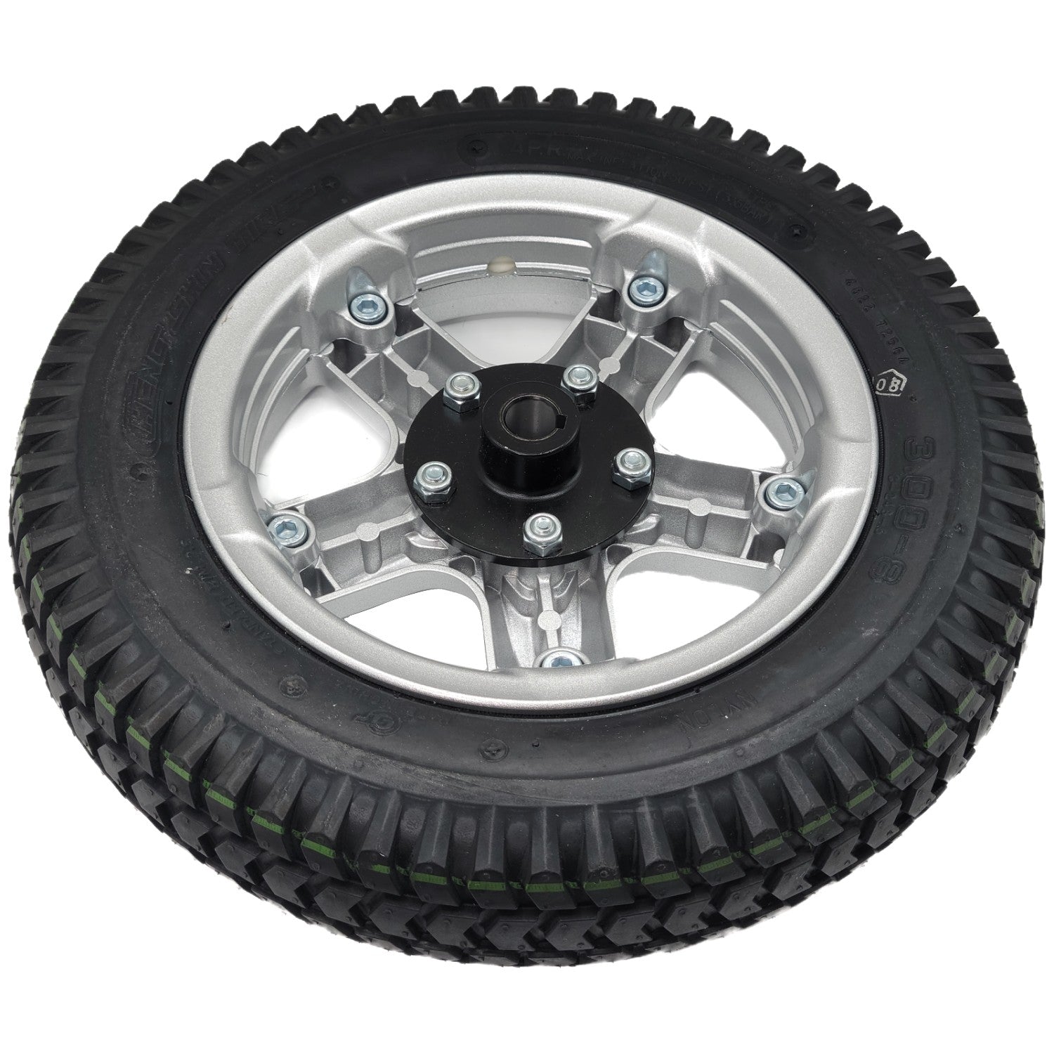 Back view of the Drive Wheel Assembly for Merits Velocity Wheelchair with 14x3" black Cheng Shin Tire