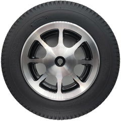 The 3.00-8 Drive Wheel Assembly for Merits Vision Ultra Wheelchair features a stylish silver rim with a 14" black flat free tire.