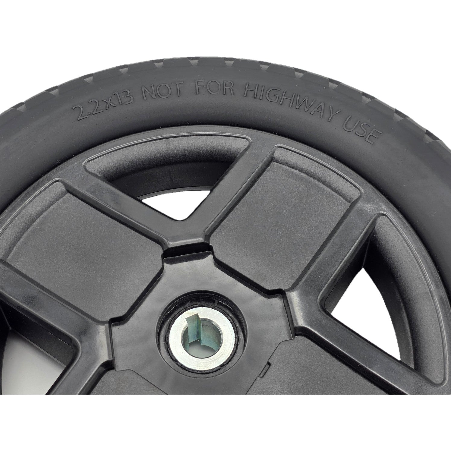 Sidewall view showing The 2.2x13 Drive Wheel Assembly for Pride Jazzy EVO 613 Power Wheelchair (12.5 in). 2.2x13 not for highway use