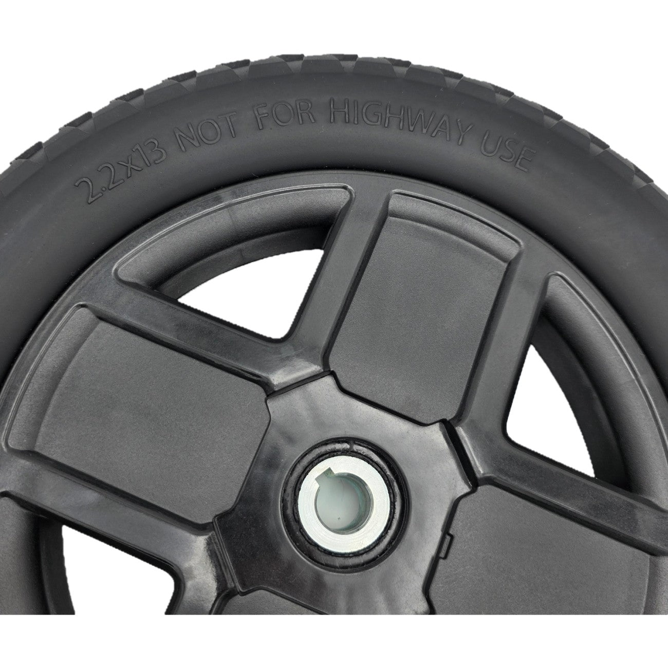 Sidewall view showing The 2.2x13 Drive Wheel Assembly for Pride Jazzy EVO 613 Power Wheelchair (12.5 in). 2.2x13 not for highway use