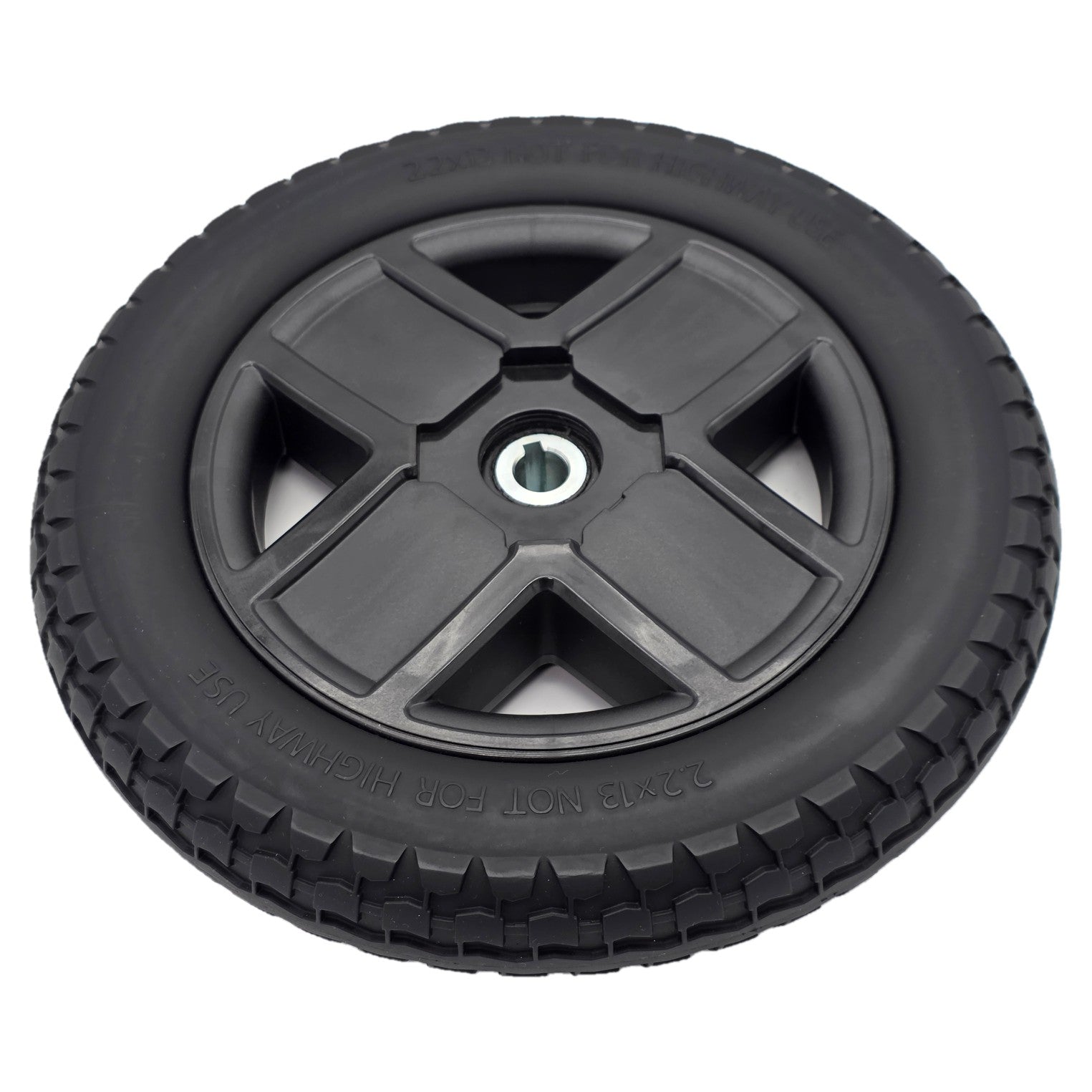 Angled view of The 2.2x13 Drive Wheel Assembly for Pride Jazzy EVO 613 Power Wheelchair (12.5 in). Pride Part DGN2005417
