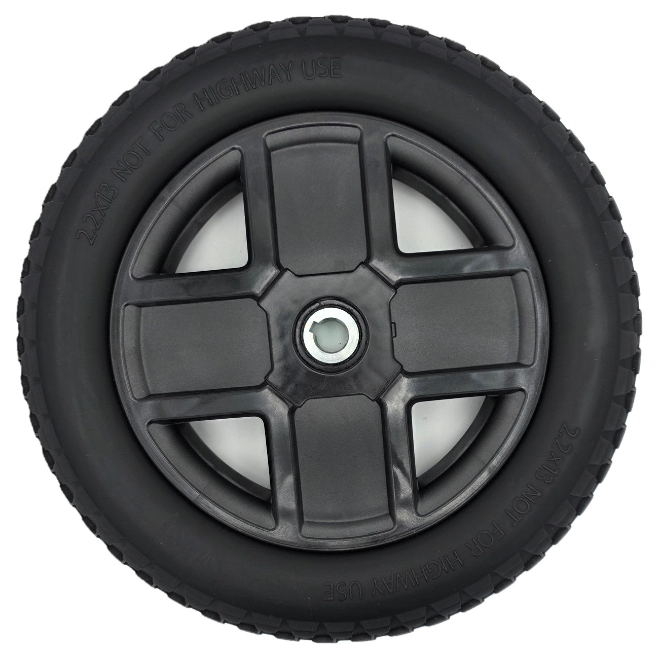 Top view showing The 2.2x13 Drive Wheel Assembly for Pride Jazzy EVO 613 Power Wheelchair (12.5 in). Pride Part DGN2005417