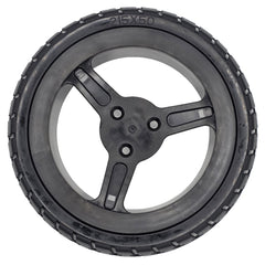 Top view of the replacement Drive Wheel for Pride Jazzy Carbon Power Wheelchair (215x50) and Rascal Carbon Cruiser. Features black Flat-free tire with 3-spoke rim.