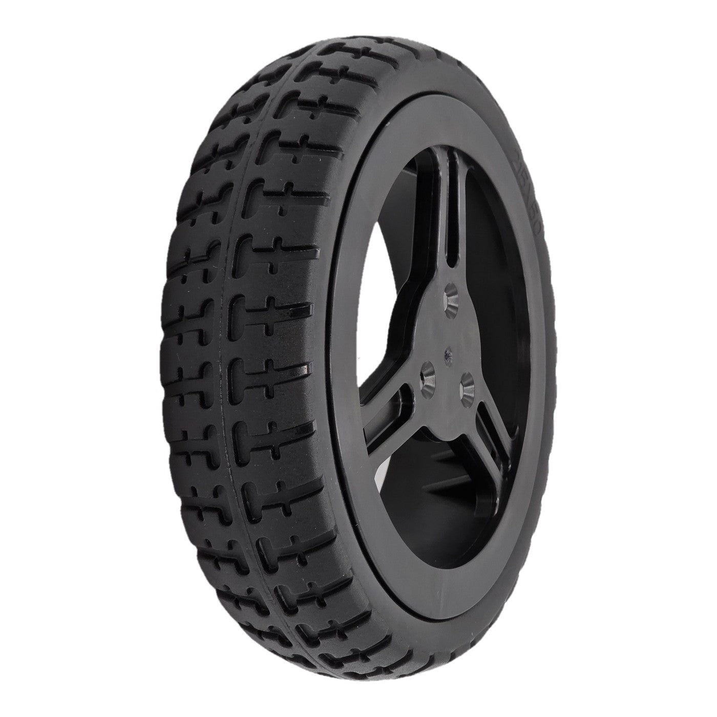 The replacement Drive Wheel for Pride Jazzy Carbon Power Wheelchair (215x50) and Rascal Carbon Cruiser. Features black Flat-free tire with 3-spoke rim.