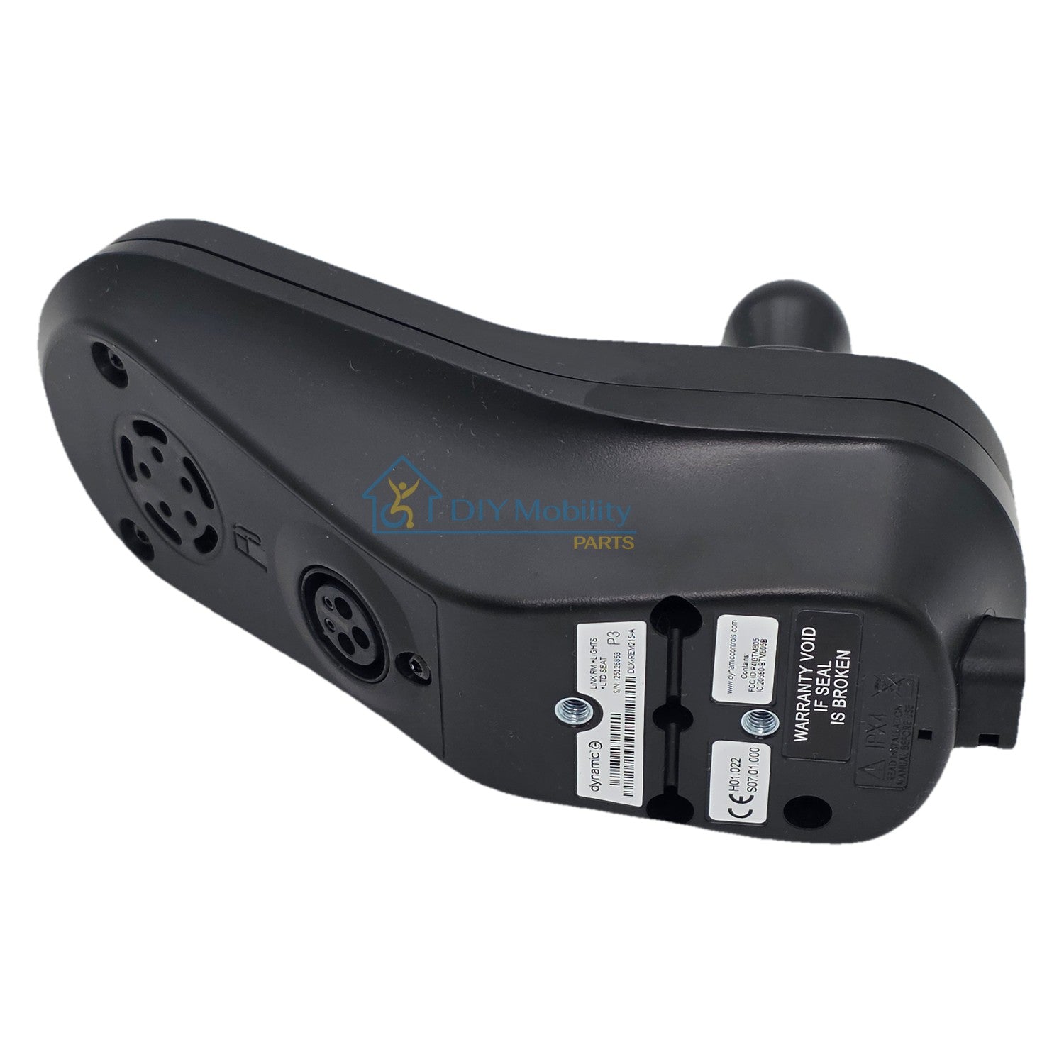 Bottom view of the replacement Dynamic LiNX RM Lights LTD Seat Joystick For Power Wheelchairs. Dynamic DLX-REM215-A