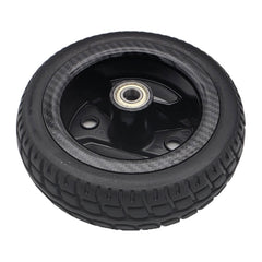 Angled view of the replacement 175x50 Front Wheel Assembly for Pride Go Go Carbon Electric Scooter. Fits the left or right side wheels.