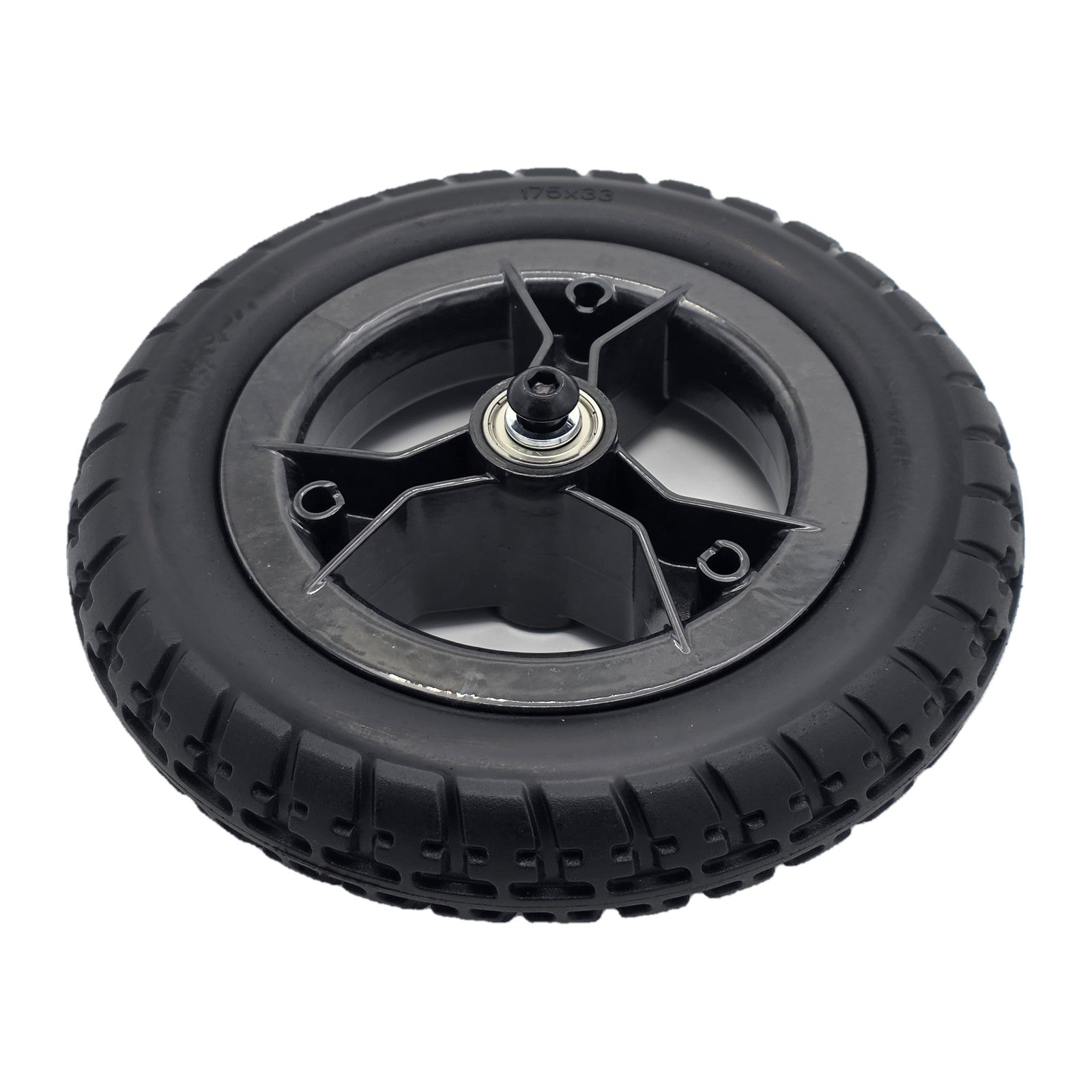 Pride Mobility front caster wheel assembly with axle bolt and grommets, part WHL2506255