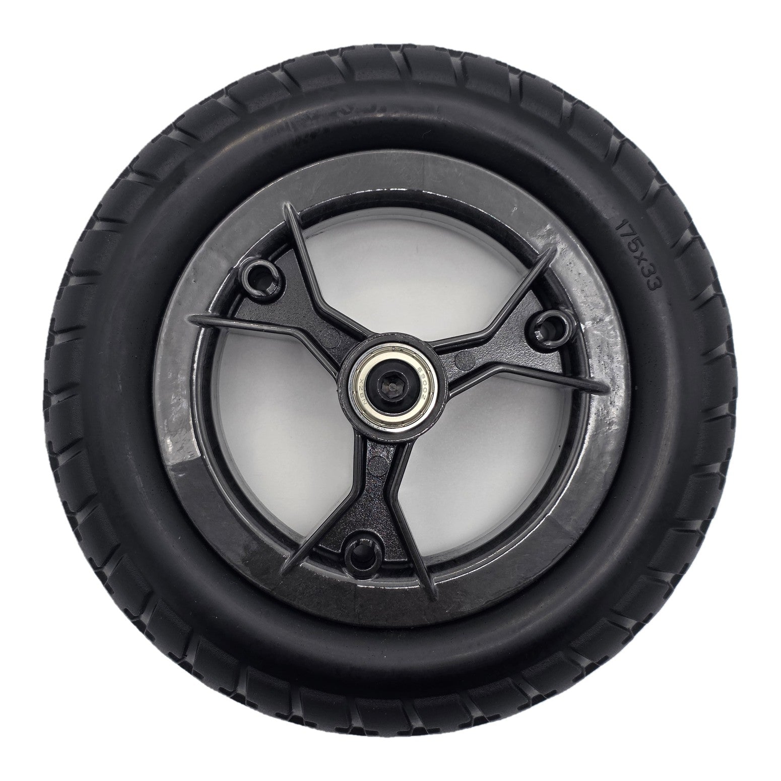175 x 33 wheelchair caster wheel with three-spoke black rim and 6900Z bearings