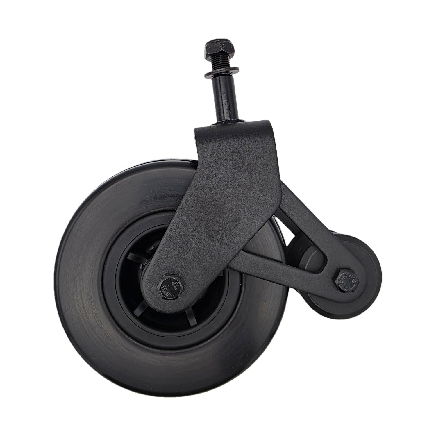 Side view of the Replacement 6 x 2 front caster wheel fork assembly for Pride Go Chair Med