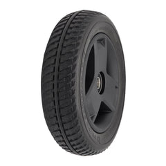 The 8 x 2 Front Wheel Assembly for the Pride Go Go Endurance AL+ Electric Scooter features a Pr1mo Powertrax non-marking black tire (P-125 tread) and 3 spoke rim.