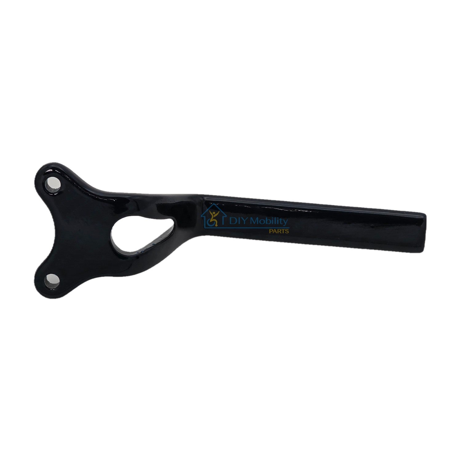 Bottom view of the replacement joystick mounting bracket for Pride Jazzy Carbon HD and Jazzy Carbon 27 power wheelchairs. Carbon fiber bracket in blue or red. Pride Mobility MEC2506199