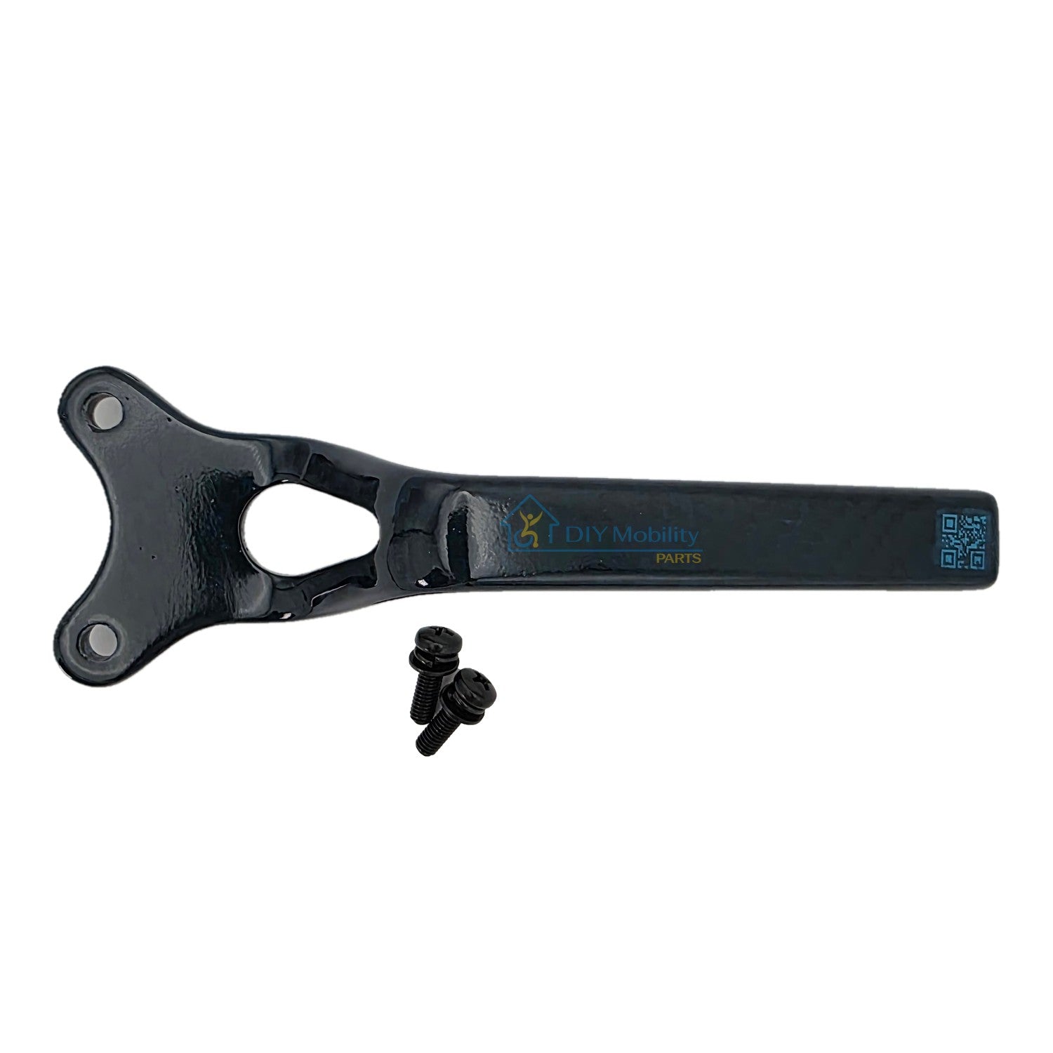 Top view of the replacement joystick mounting bracket for Pride Jazzy Carbon HD and Jazzy Carbon 27 power wheelchairs. Carbon fiber bracket in blue or red. Pride Mobility MEC2506199