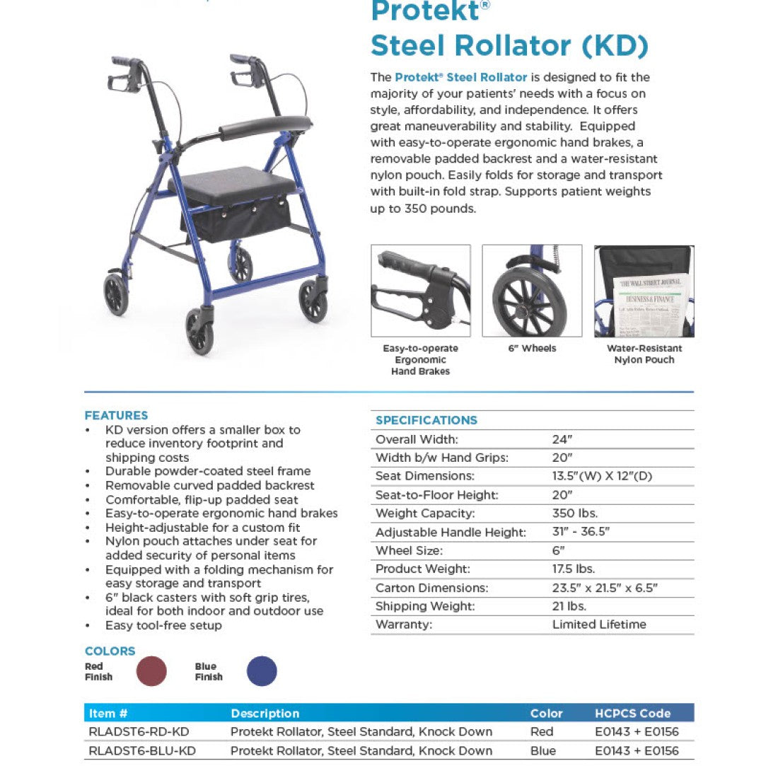 Standard Steel Rollator - 350 lbs
