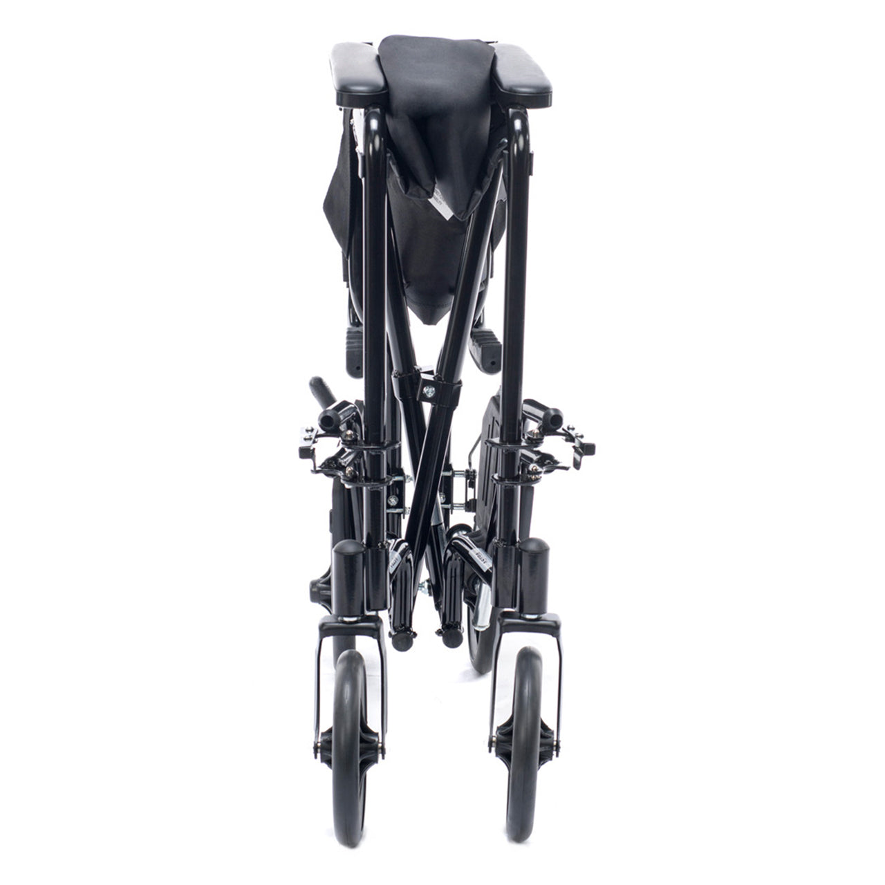 Lightweight aluminum transport wheelchair designed for travel and daily use. Shown collapsed. Easy to fold, compact, and simple to push for smooth mobility and convenience.