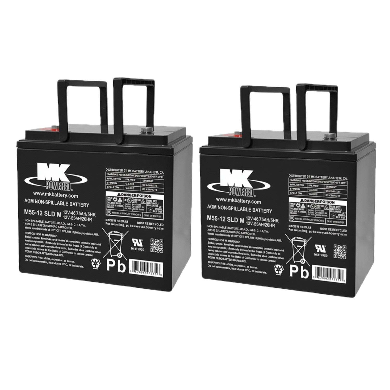 Replacement MK M55-12 SLD M (55 Ah) 12v AGM Wheelchair and Scooter Battery