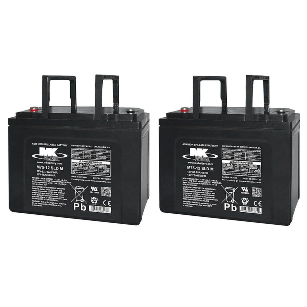 Replacement MK M75-12 SLD M (75 Ah) 12v AGM Wheelchair and Scooter Battery.