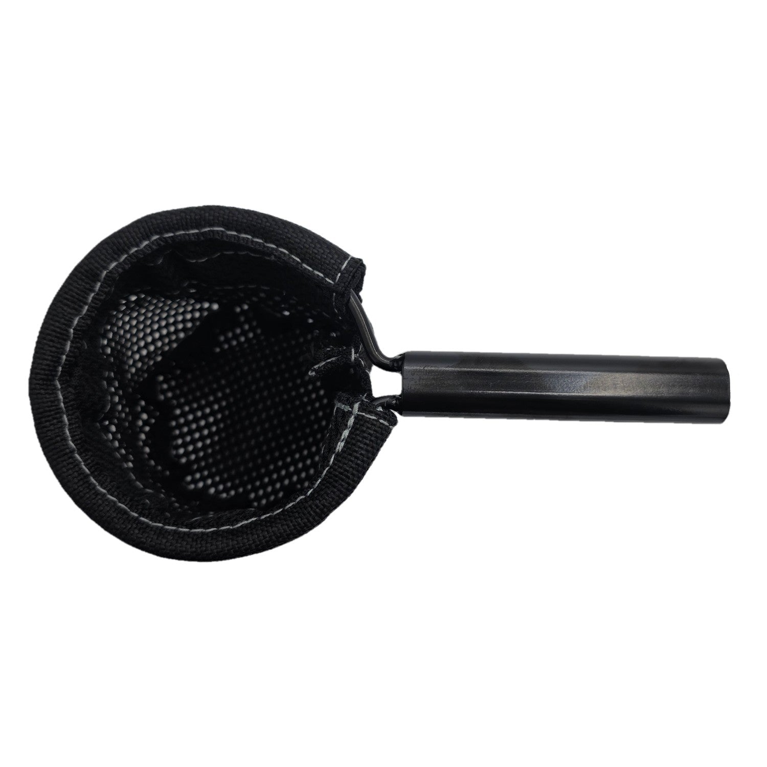 Top view of the black Mesh CupHolder For Pride Jazzy Carbon Power Wheelchair allows you to easily carry a beverage on the Pride Jazzy Carbon Folding Travel Power Chair. Pride part number ACC2304855