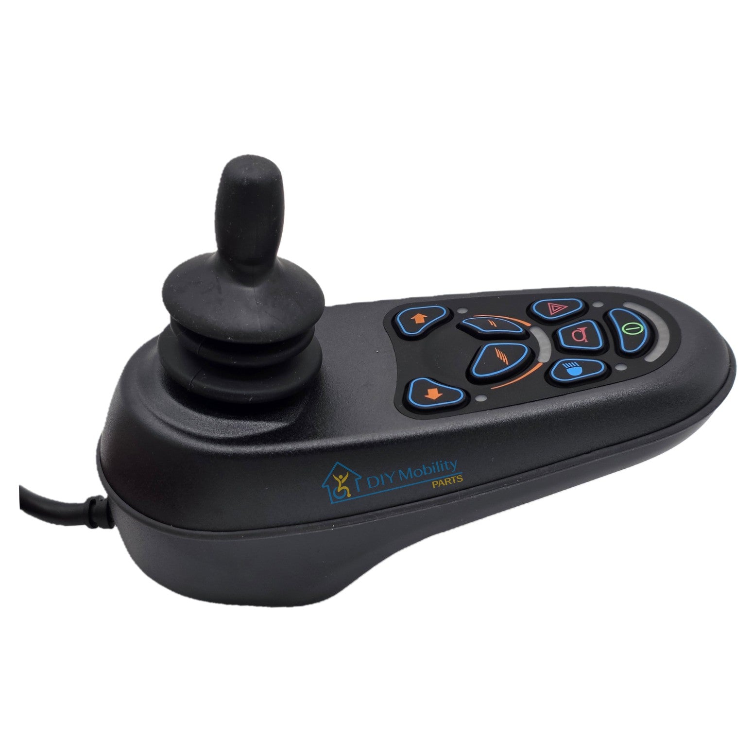 Side view of the PG Drives Technology D50870.01 joystick module with a reliable VR2 controller. Compatible with Pride, Jazzy, Invacare and other power wheelchairs.