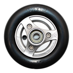 Front view of the replacement 6 x 2 in. (150 x 50) Permobil M300 and Permobil M400 Power Wheelchair Caster Wheel with Black Tire (Compare to Permobil Part 1830675) features a flat free multi-rib tire in black.