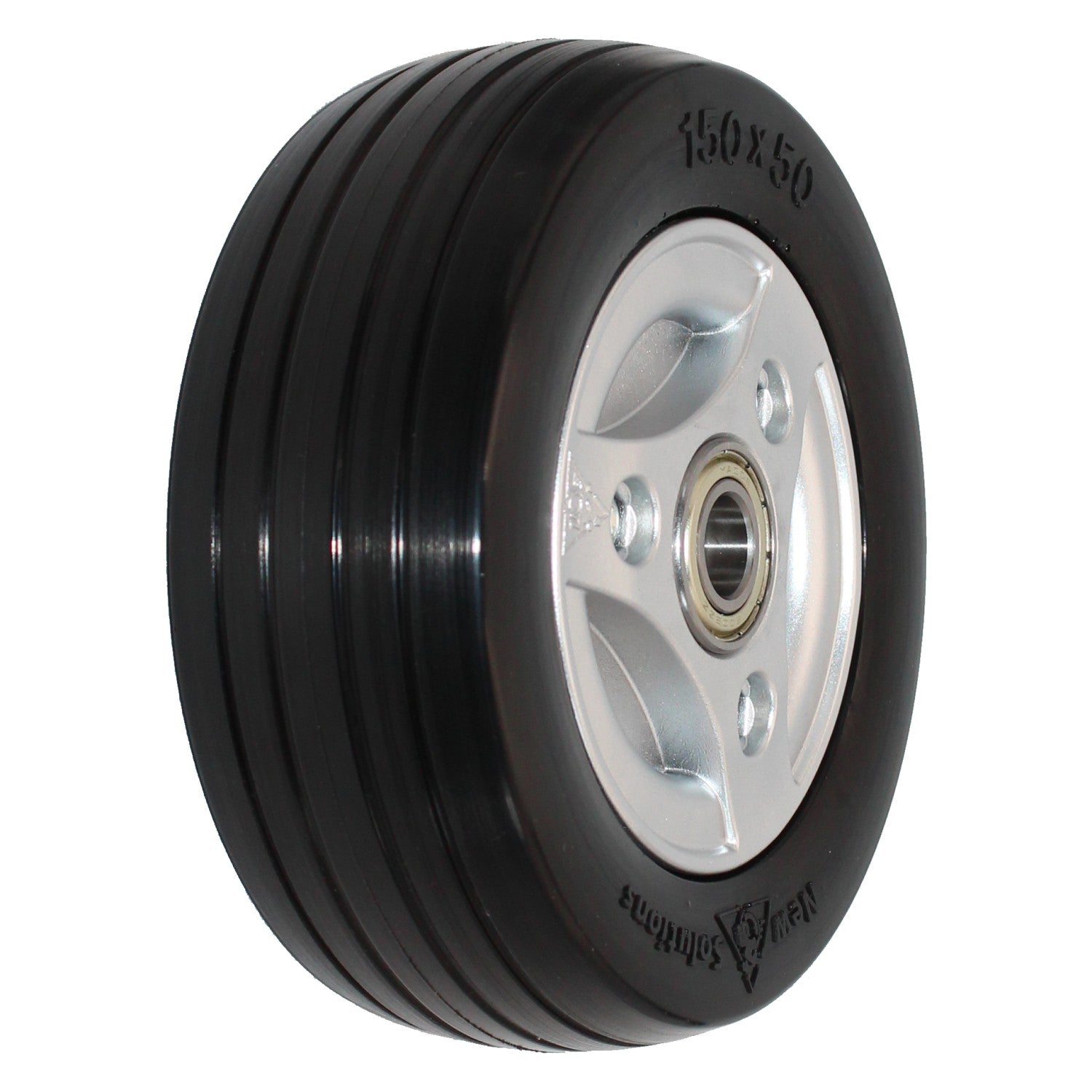 The replacement 6 x 2 in. (150 x 50) Permobil M300 and Permobil M400 Power Wheelchair Caster Wheel with Black Tire (Compare to Permobil Part 1830675) features a flat free multi-rib tire in black.
