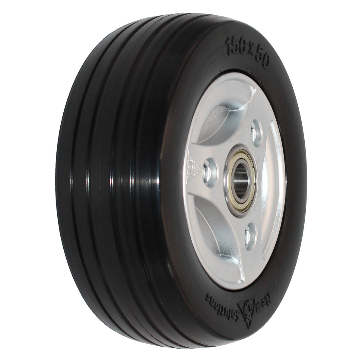The replacement 6 x 2 in. (150 x 50) Permobil M300 and Permobil M400 Power Wheelchair Caster Wheel with Black Tire (Compare to Permobil Part 1830675) features a flat free multi-rib tire in black.