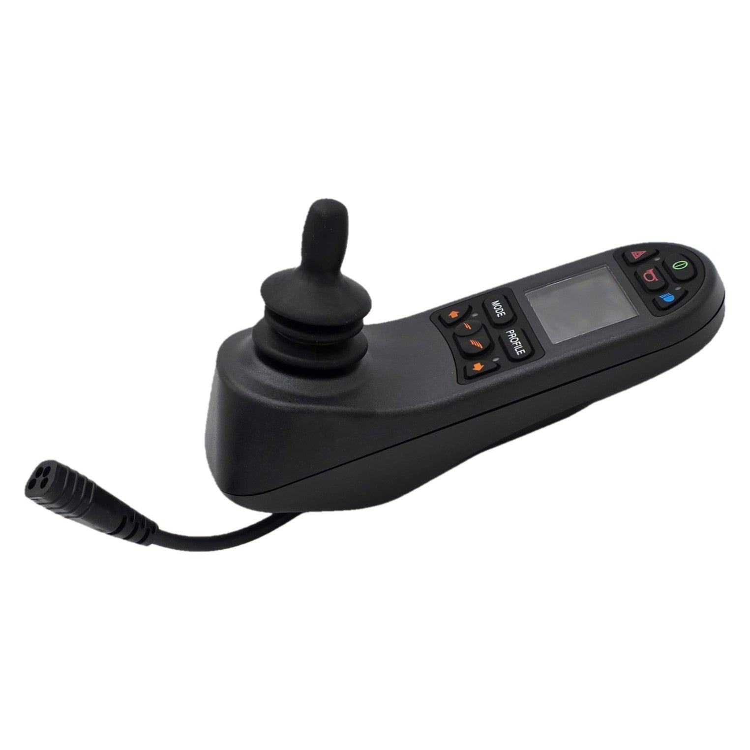 Side view of the R-Net Color Display CJSM-L Joystick Remote for Power Wheelchairs PG Drives technology D50982.06 showing knob and buttons