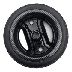 Back view of the 200x50 Black Rear Drive Wheel Assembly for Pride Go Go Carbon Electric Scooter. Carbon fiber wheel fits the left or right side rear drive wheels.