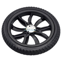 Close up view of the replacement Rear Drive Wheel For Vive Airframe Magnesium Collection Electric Wheelchair showing metal hub