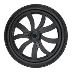 Top view of the replacement Rear Drive Wheel For Vive Airframe Magnesium Collection Electric Wheelchair features a black treaded 270x35 tire and fits the left or right side.  