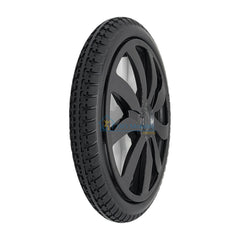 The replacement Rear Drive Wheel For Vive Airframe Magnesium Collection Electric Wheelchair features a black treaded 270x35 tire and fits the left or right side.  