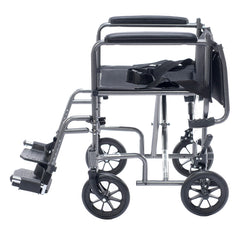 Side view of the Lightweight transport wheelchair designed for travel and daily use. Easy to fold, compact, and simple to push for smooth mobility and convenience.