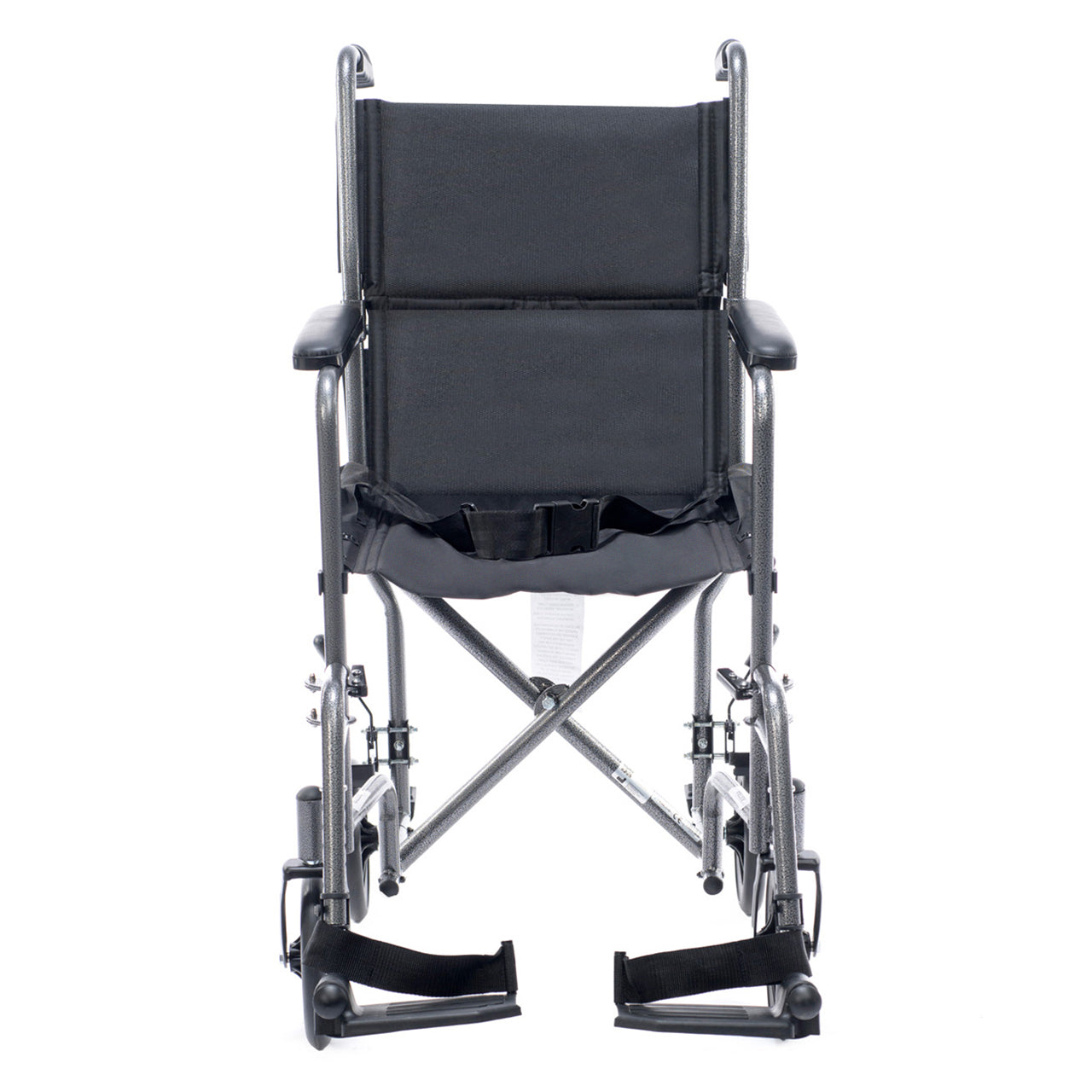 Front view of the Lightweight transport wheelchair designed for travel and daily use. Easy to fold, compact, and simple to push for smooth mobility and convenience.