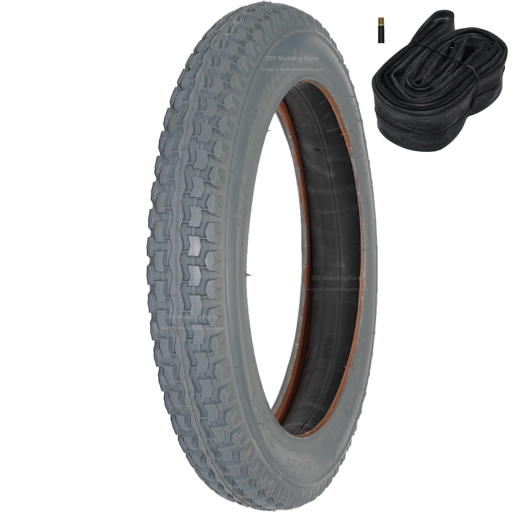 The 14 x 2.125 in. (57-254) Primo Power Express Wheelchair and scooter tire features a knobby C-628 tread design with inner tube.