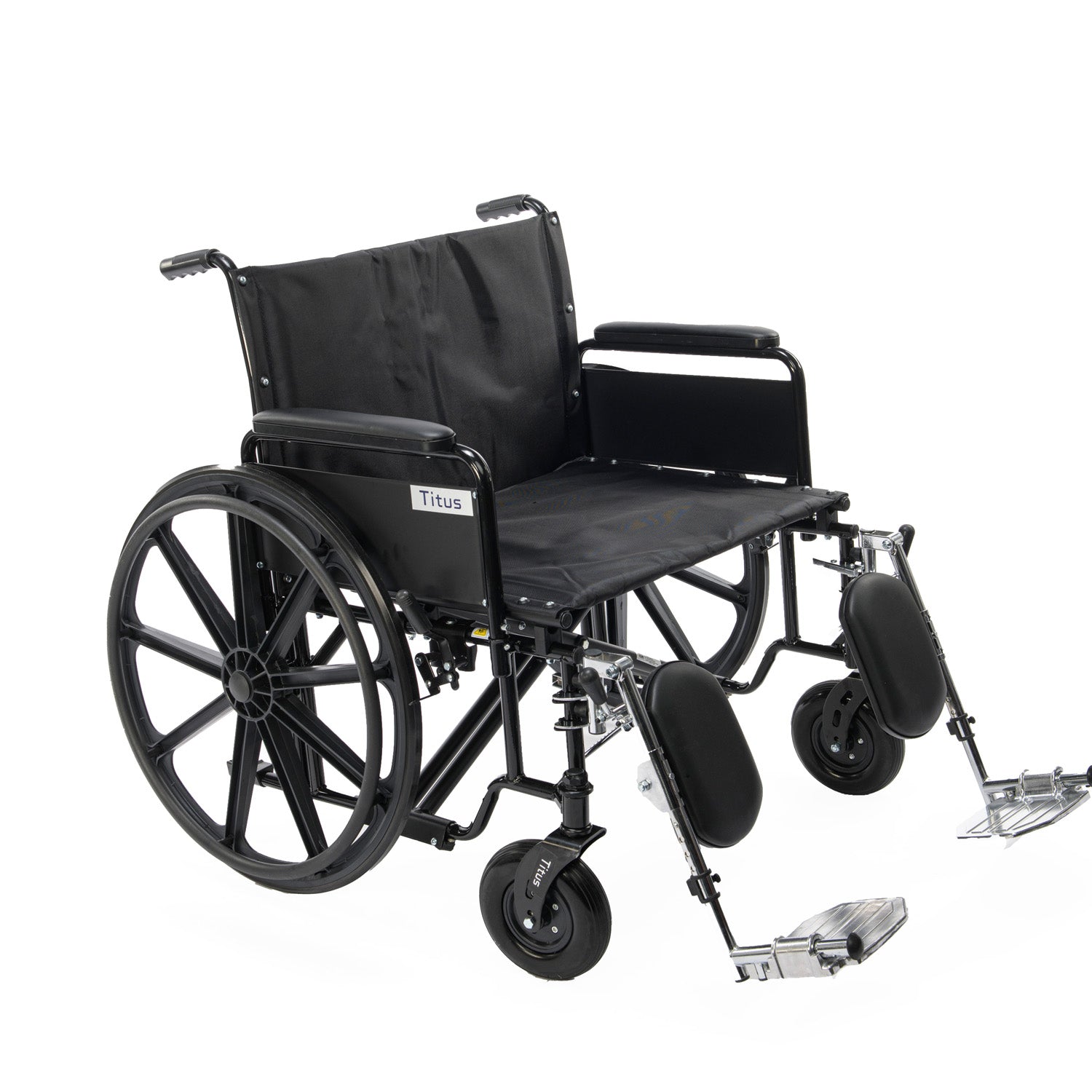 The Titus Heavy-Duty Wheelchair (K7) with seat widths ranging from 22 to 30 inches, a weight capacity of 500-700 pounds
