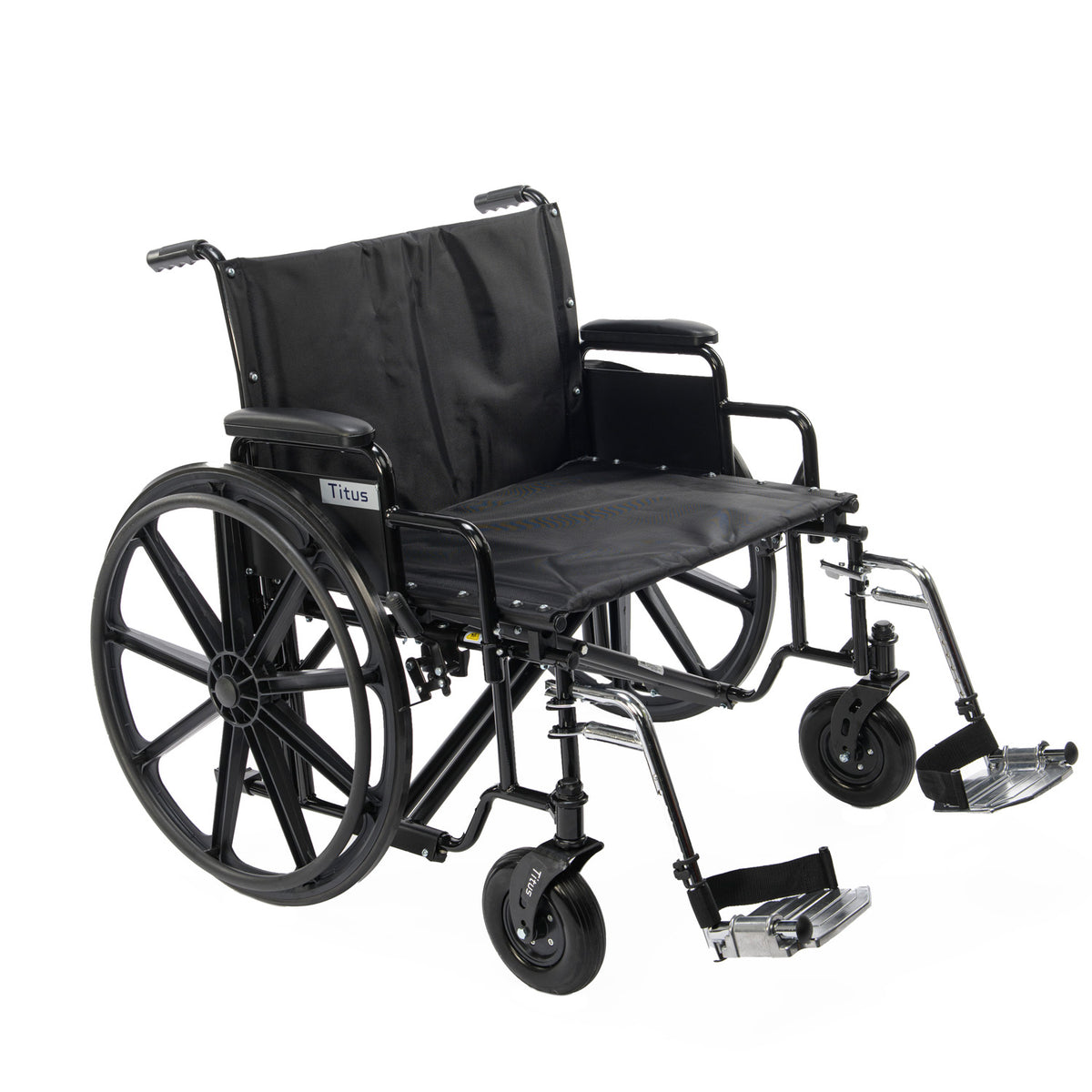The Titus Heavy-Duty Wheelchair (K7) with seat widths ranging from 22 to 30 inches, a weight capacity of 500-700 pounds