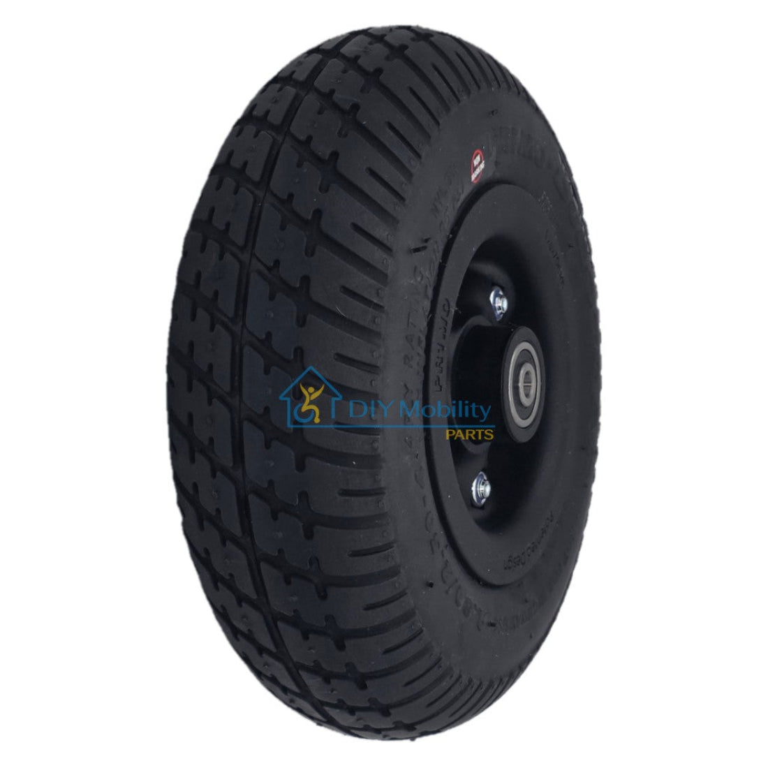 Black 2.80/2.50-4 Primo Durotrap caster wheel designed for Pride Quantum Power Wheelchairs, including Quantum R-TRAK and Quantum 4FRONT models. Durable replacement caster wheel assembly for smooth, reliable performance. Pride WHL1703592