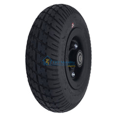Black 2.80/2.50-4 Primo Durotrap caster wheel designed for Pride Quantum Power Wheelchairs, including Quantum R-TRAK and Quantum 4FRONT models. Durable replacement caster wheel assembly for smooth, reliable performance. Pride WHL1703592