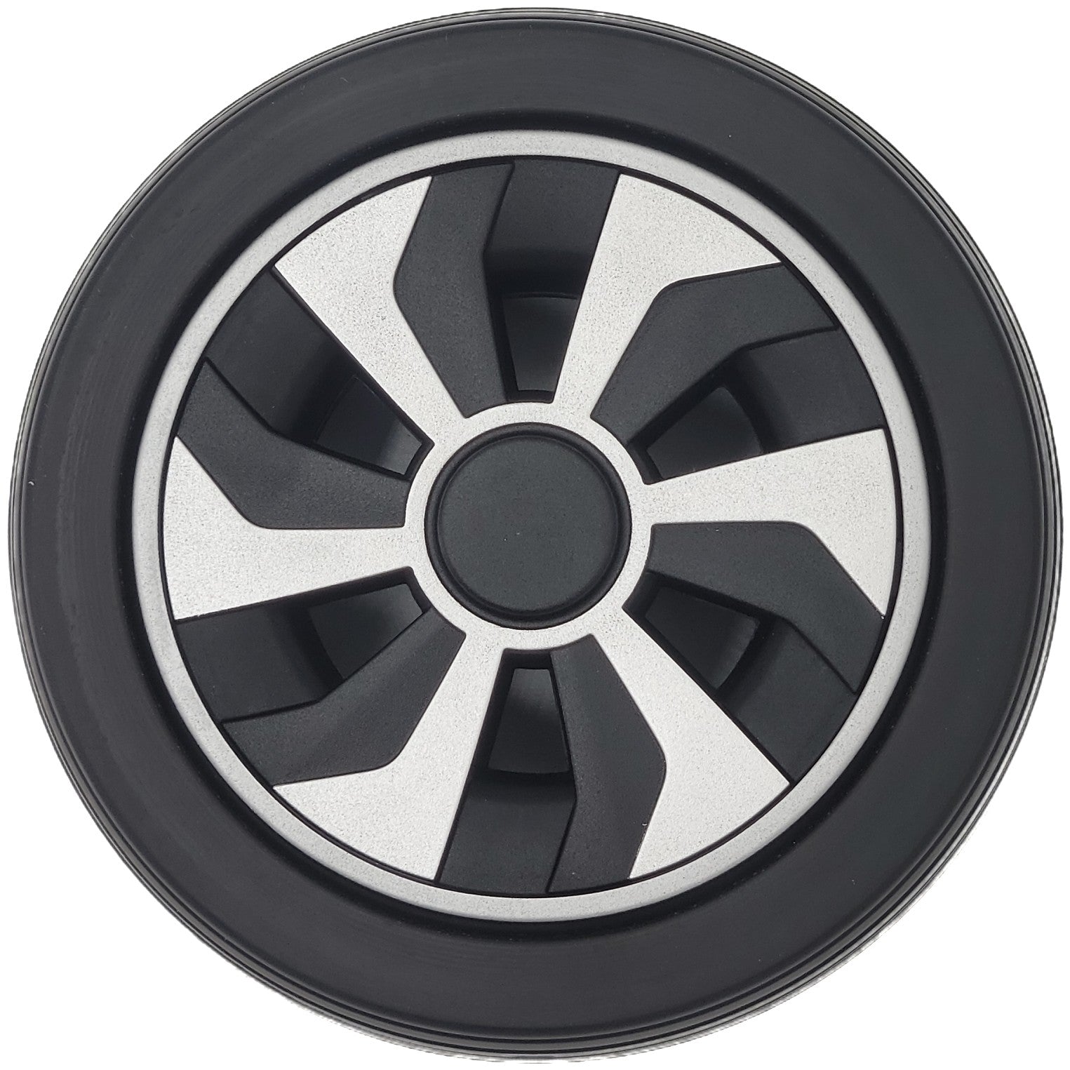 Top view of WHL1706146 showing 6 x 2 in. Caster Wheel Assembly for Jazzy Air 2 Power Wheelchair with black hub and wheel shown