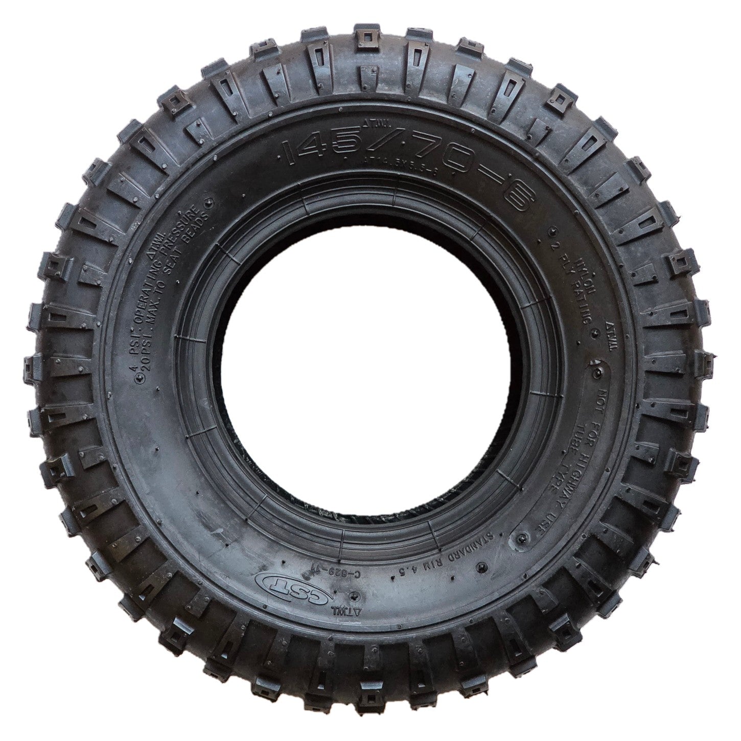Replacement 145/70-6 Knobby Offroad Tube Type Wheelchair / Scooter Tire, commonly used on many off-road style power wheelchairs, including the Magic Mobility Extreme X8, Frontier V6 and XT4, as well as select models from Sunrise Medical, Magic Mobility Magic 360 MWD, Magic Mobility XT4, Pride Mobility Quantum Outback, and Viking 4x4.