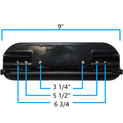 Back view of the Wheelchair Armrest Pad / Waterfall Desk Length in Vinyl (9 inch) showing mounting hole dimensions