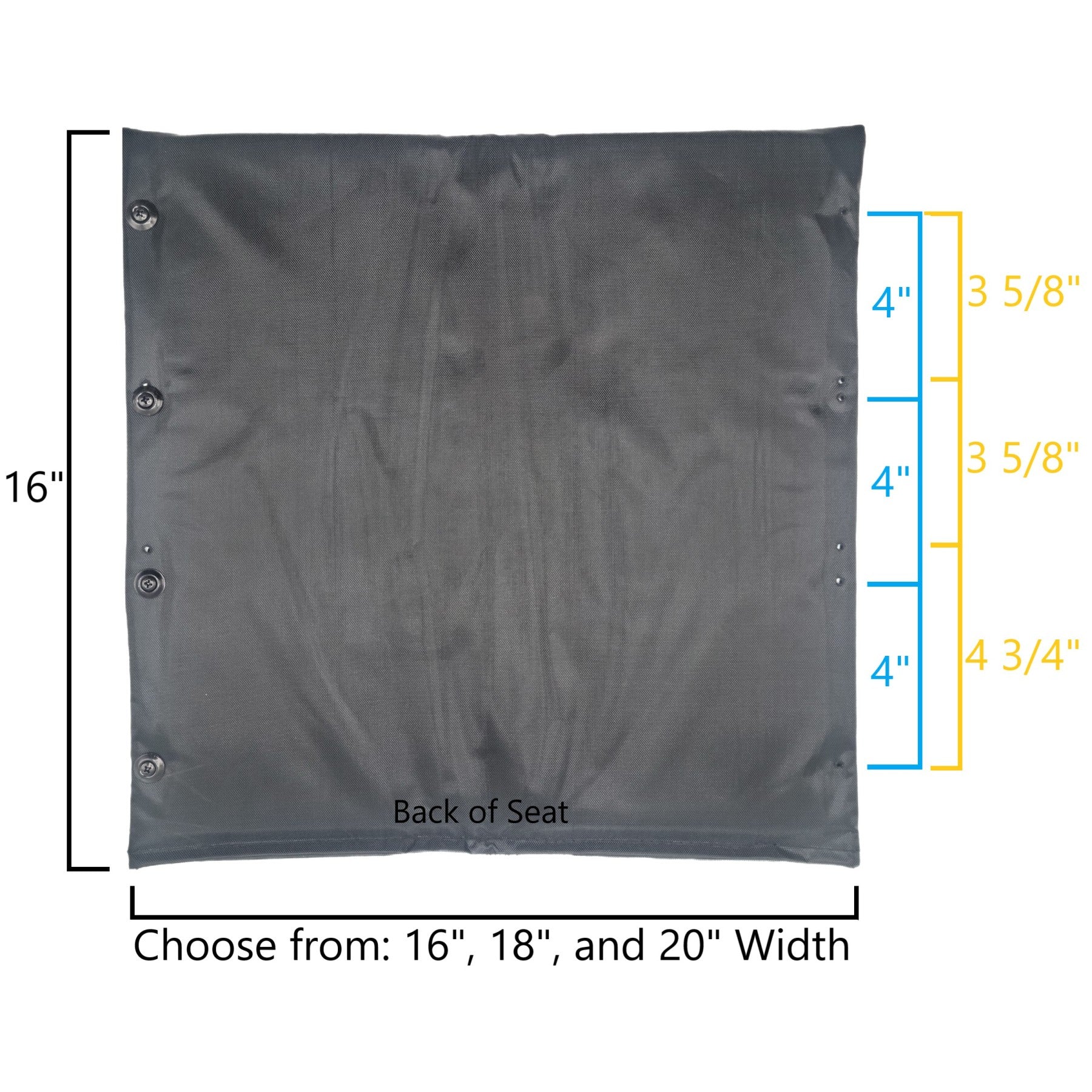 Top view of Wheelchair Nylon Seat for Invacare and Compatible Wheelchairs showing dimensions.