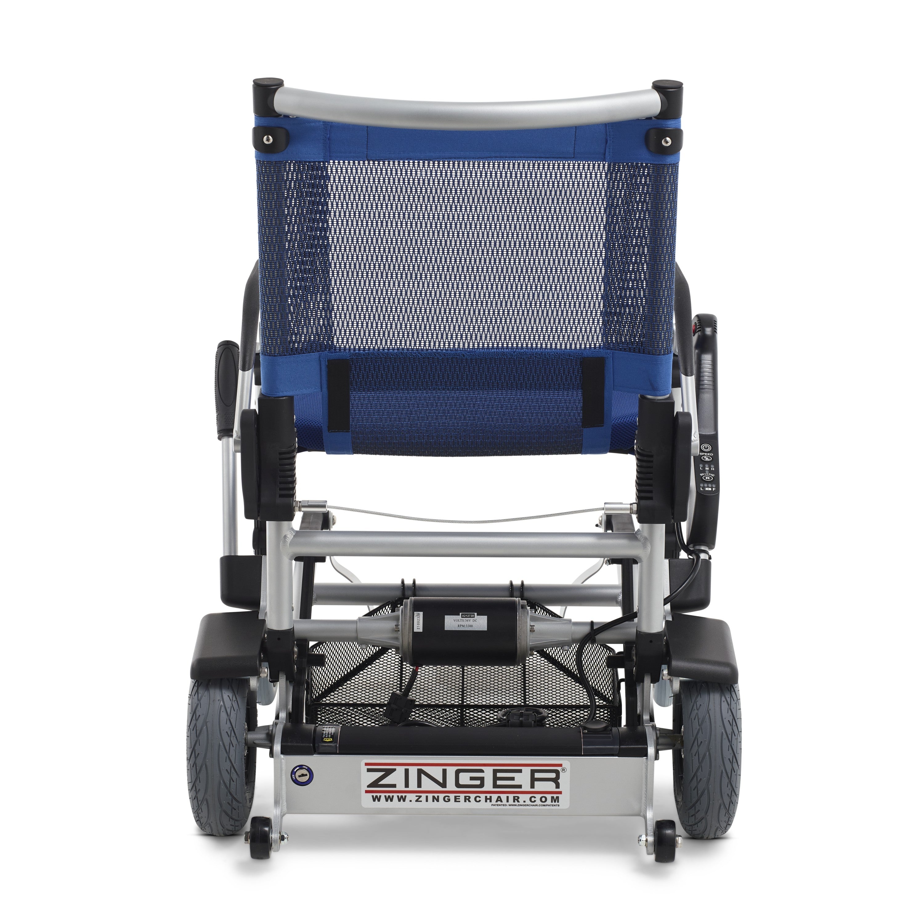 Lightweight portable Zinger Electric Folding Power Chair by Journey Health showing back