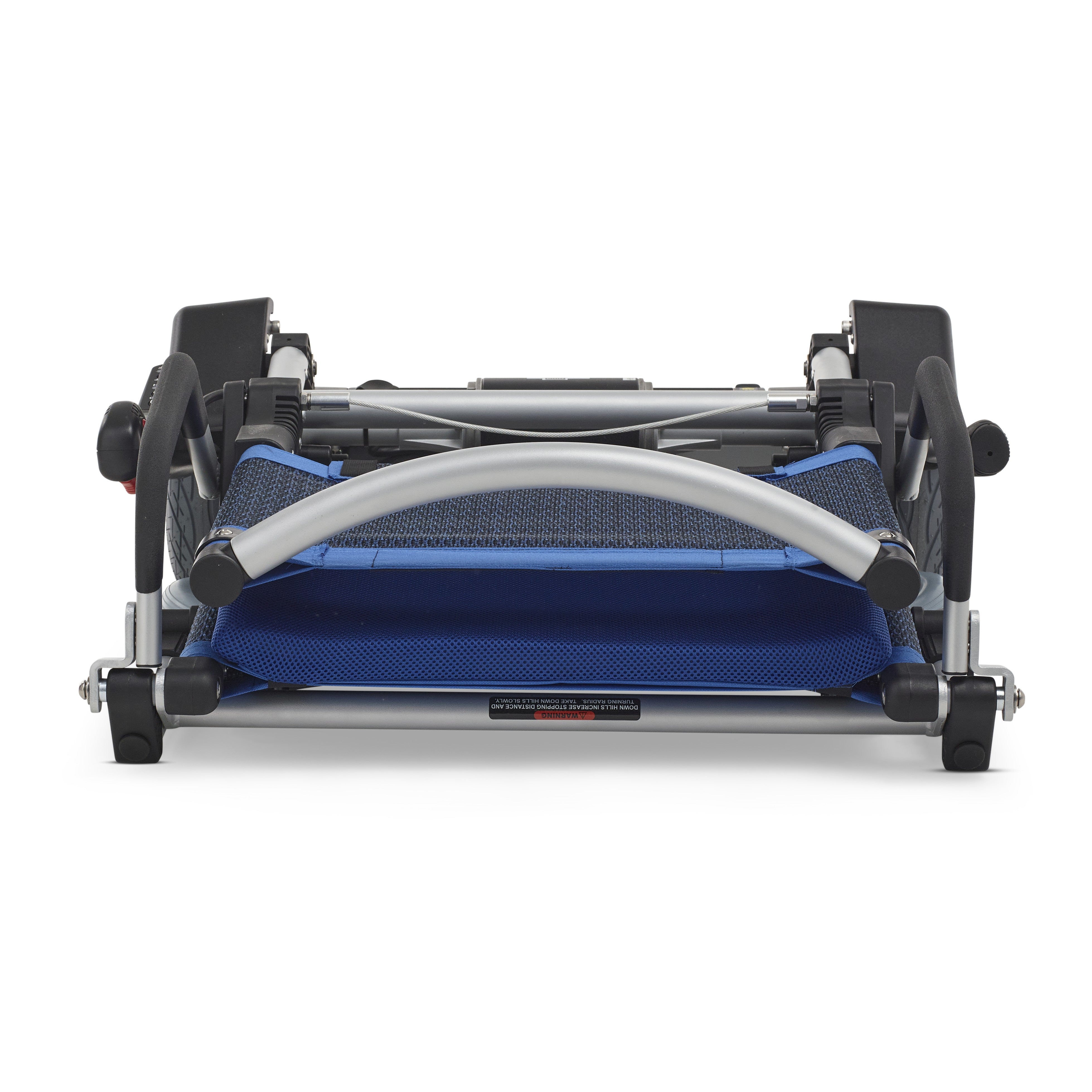 Front view of the Lightweight portable Zinger Electric Folding Power Chair by Journey Health shown collapsed