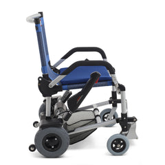 Lightweight portable Zinger Electric Folding Power Chair by Journey Health shown in blue