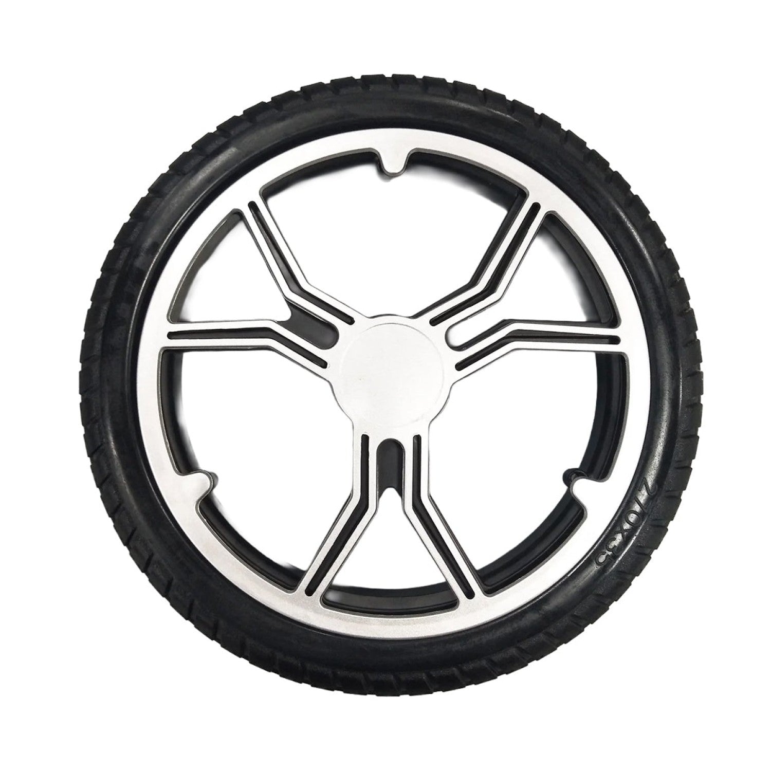 Top view of the replacement Journey Air Elite 10.6" Rear Tire and Wheel Assembly in black. 270x35 tire fits left or right side