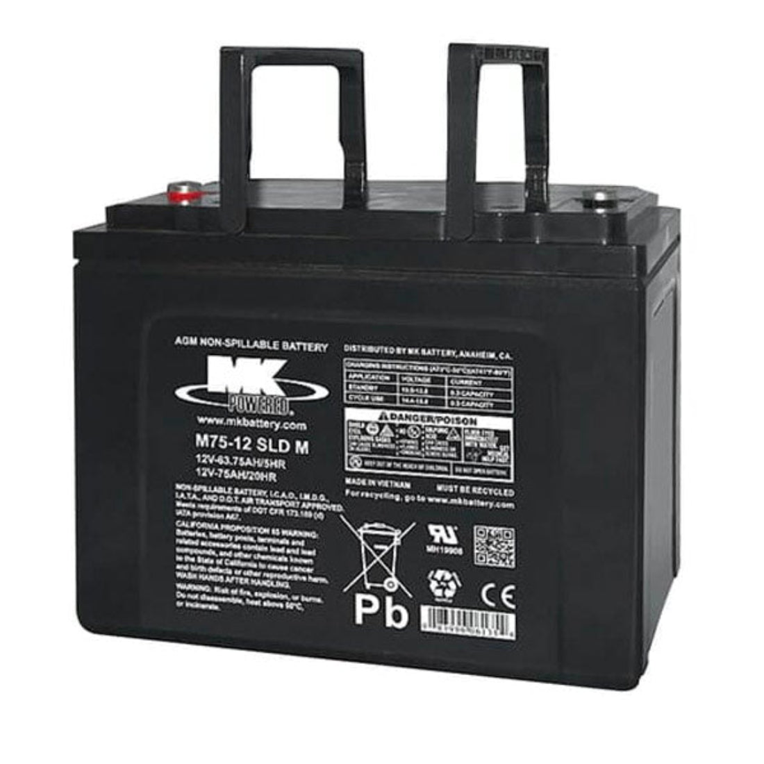 MK M75-12 SLD M (75 Ah) 12v AGM Wheelchair and Scooter Battery