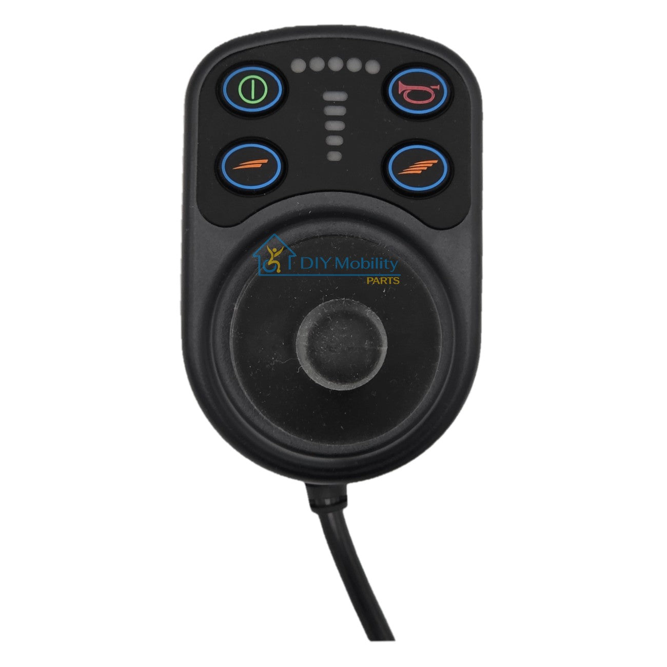 Top view of the Replacement 4 Key Joystick Controller for Power Wheelchairs PG Drives D51571.01. Easily replace your unresponsive, damaged, or worn-out controller.